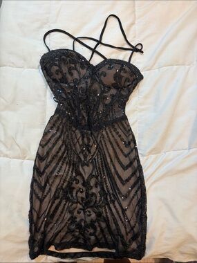 Windsor Black Sequin Sheer Bodycon Mini Dress